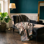 Goldenrod Vintage Bagru Block Print Kantha Throw — front side styled in a jewel-toned living room