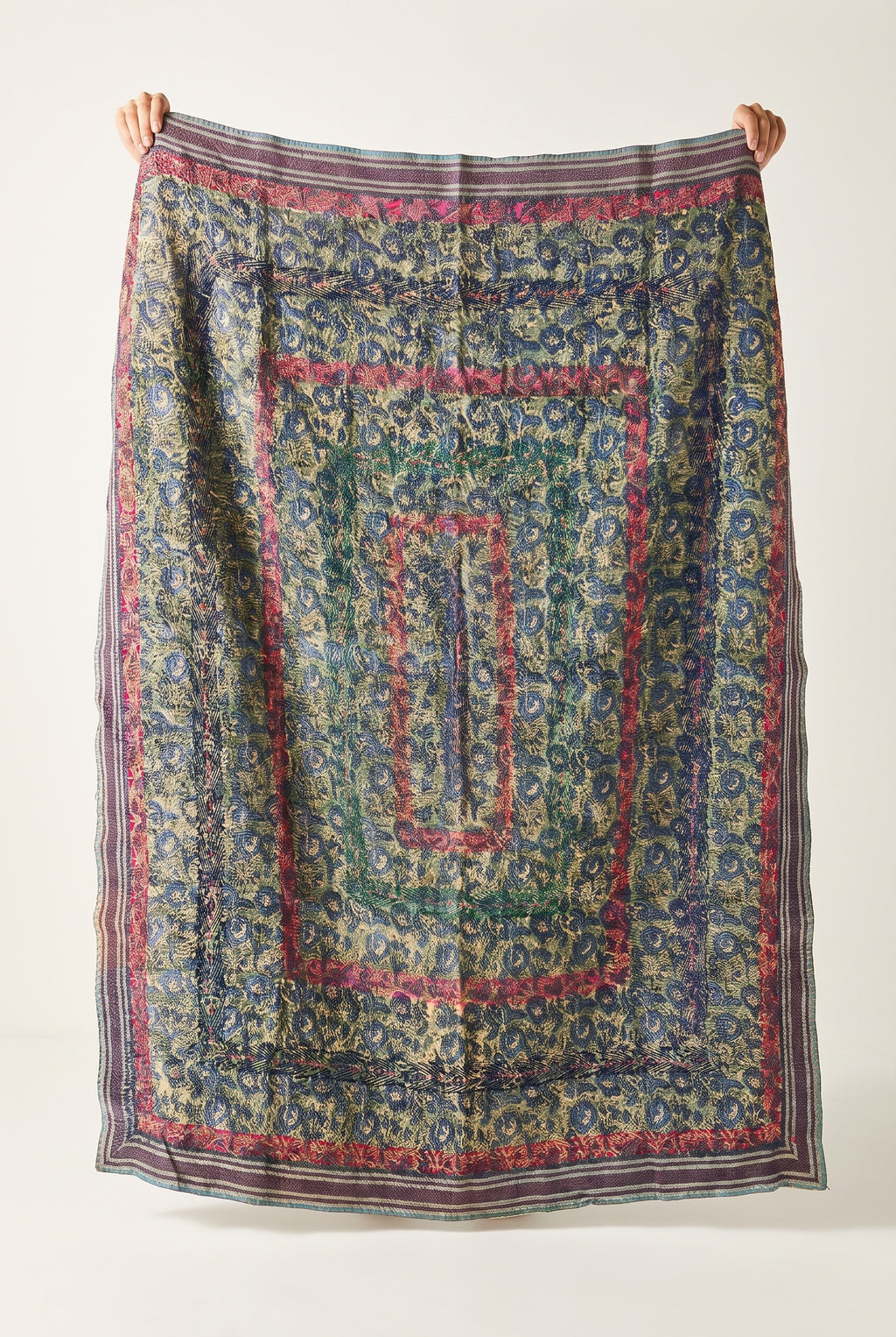 Bunchberry Vintage Handmade Bagru Block Print Kantha Throw