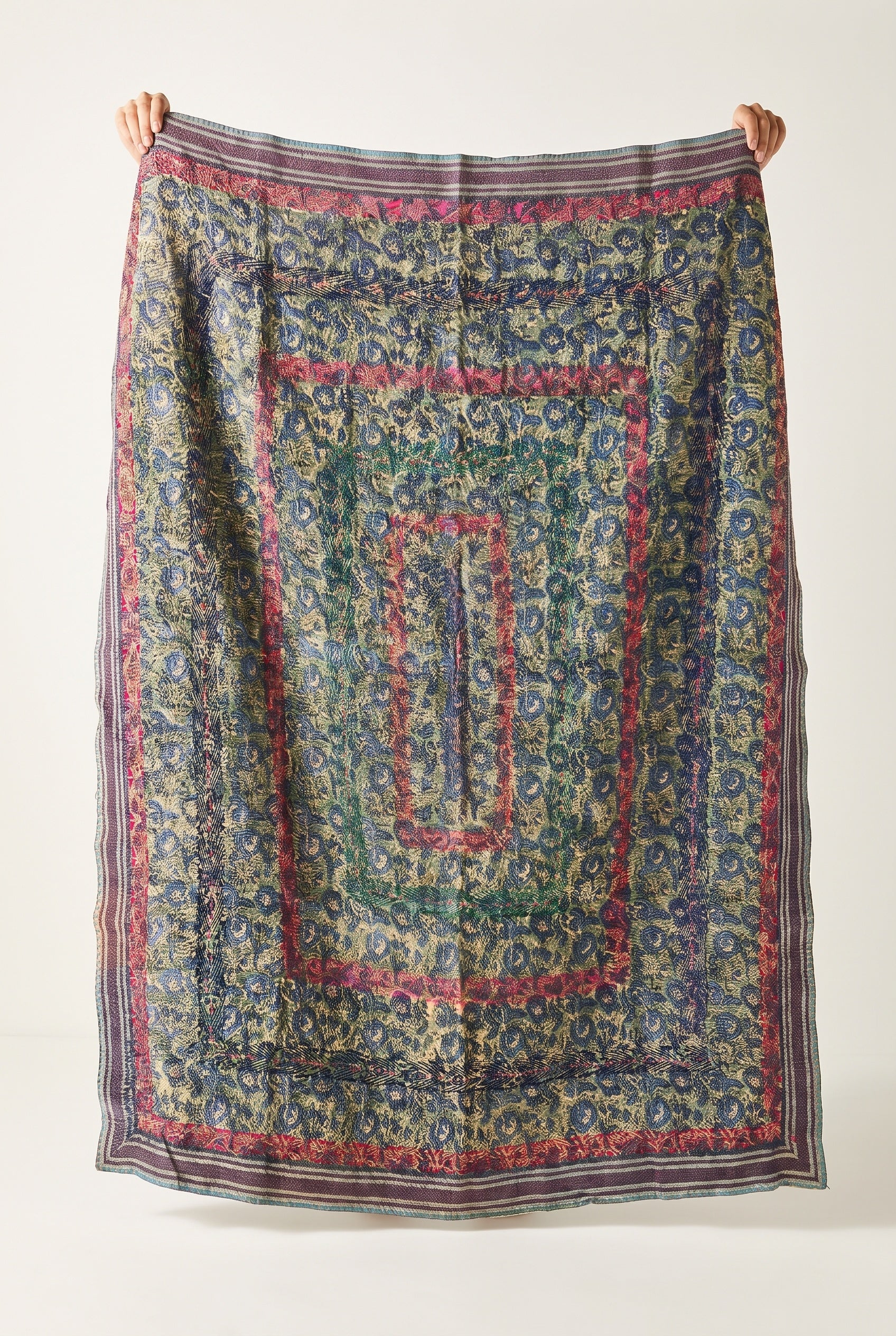 Bunchberry Vintage Handmade Bagru Block Print Kantha Throw