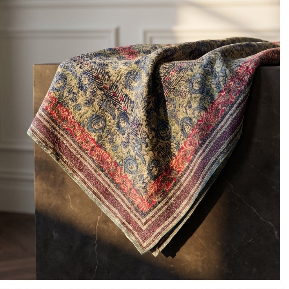 Bunchberry Vintage Handmade Bagru Block Print Kantha Throw — flat lay showing front and back