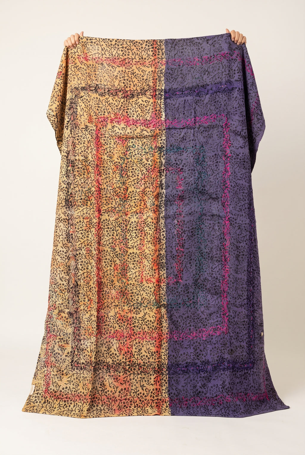 Bunchberry Vintage Handmade Bagru Block Print Kantha Throw