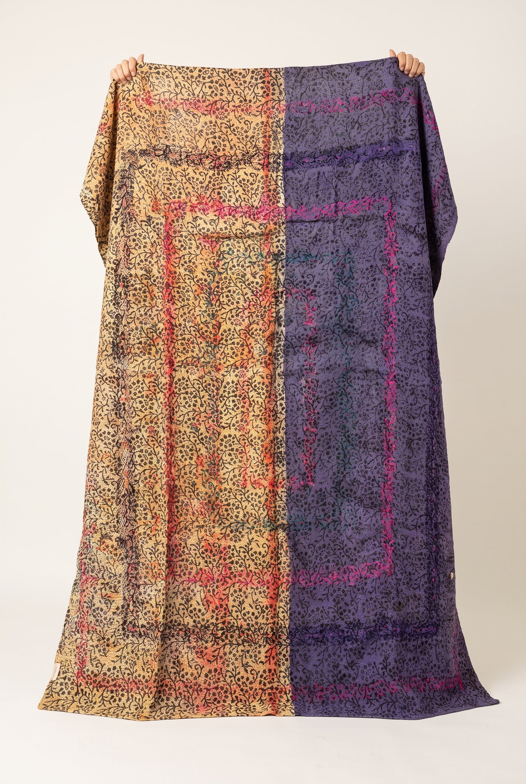 Bunchberry Vintage Handmade Bagru Block Print Kantha Throw