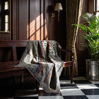 Sweetgrass Bagru Block Print Kantha Throw — front side styled in a home entryway