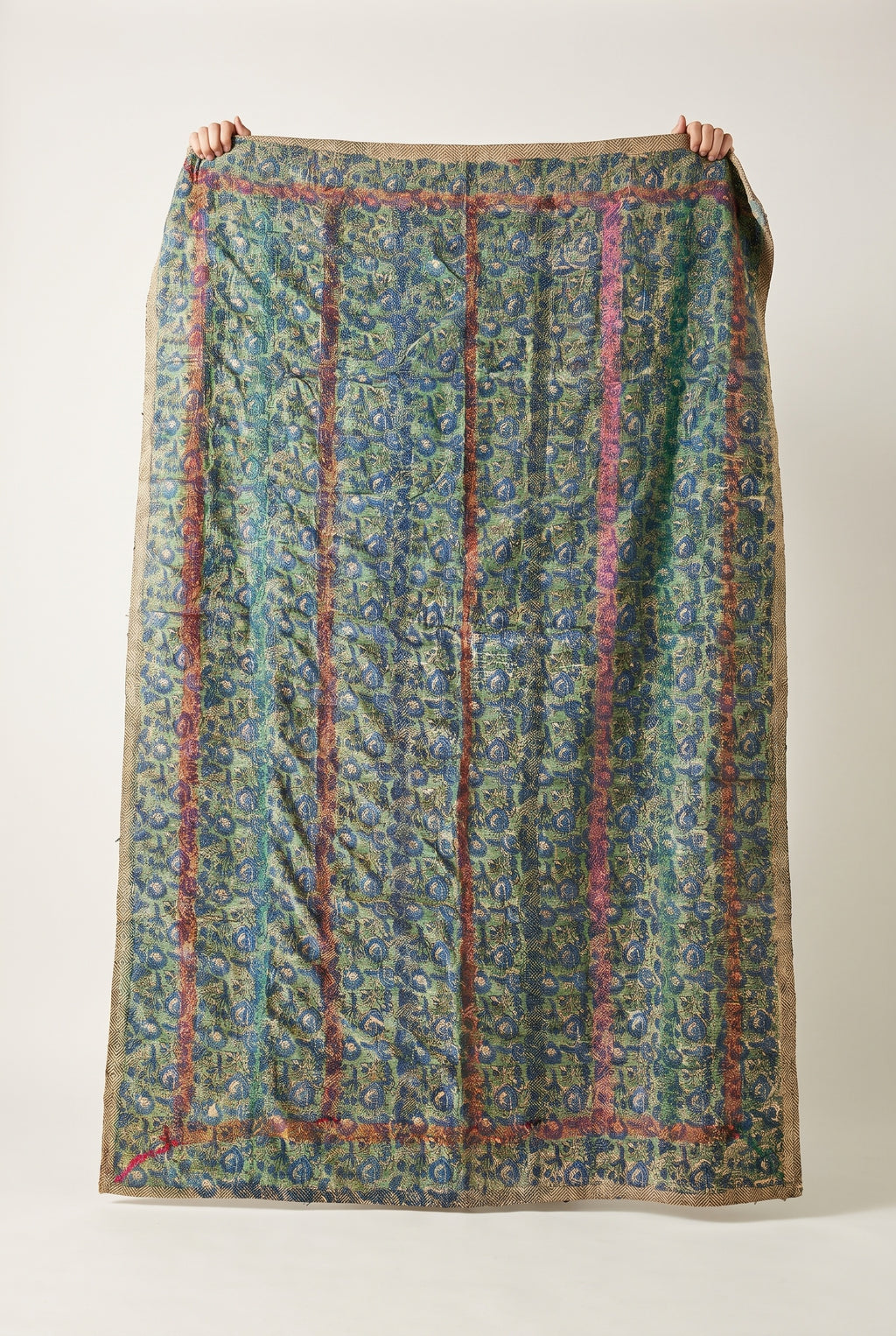 Hawthorn Vintage Bagru Block Print Kantha Throw — front side catalog flat lay