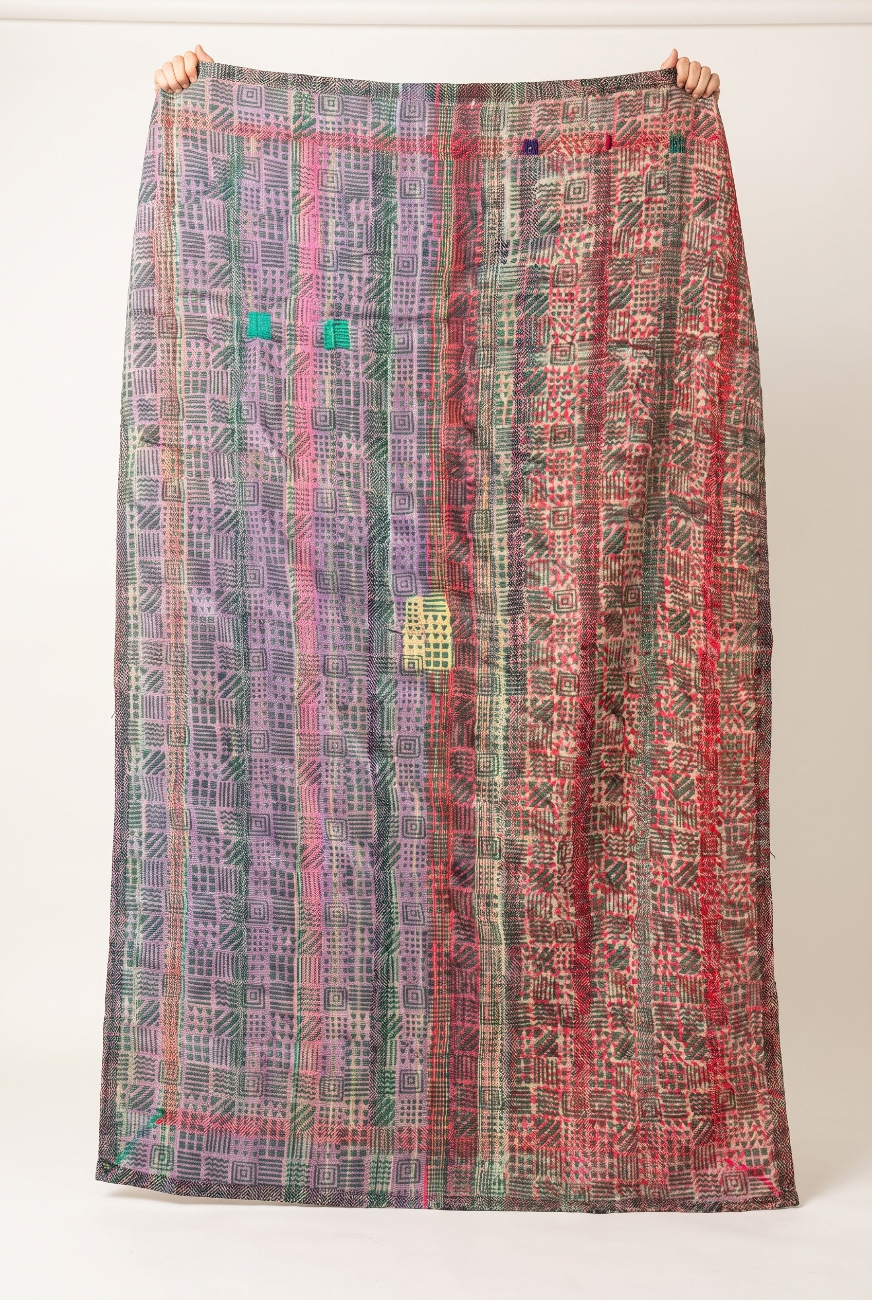 Hawthorn Vintage Bagru Block Print Kantha Throw — reverse side catalog flat lay