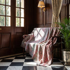 Hawthorn Bagru Block Print Kantha Throw — reverse side styled in a home entryway