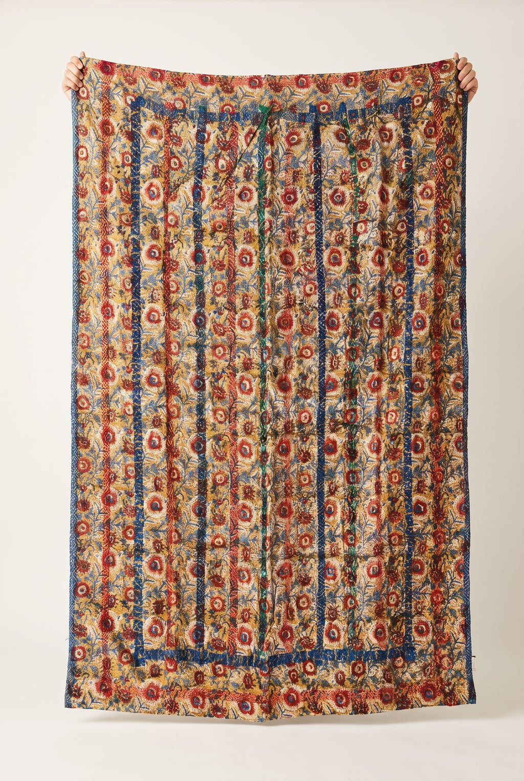 Bearberry Vintage Bagru Block Print Kantha Throw — front side catalog flat lay