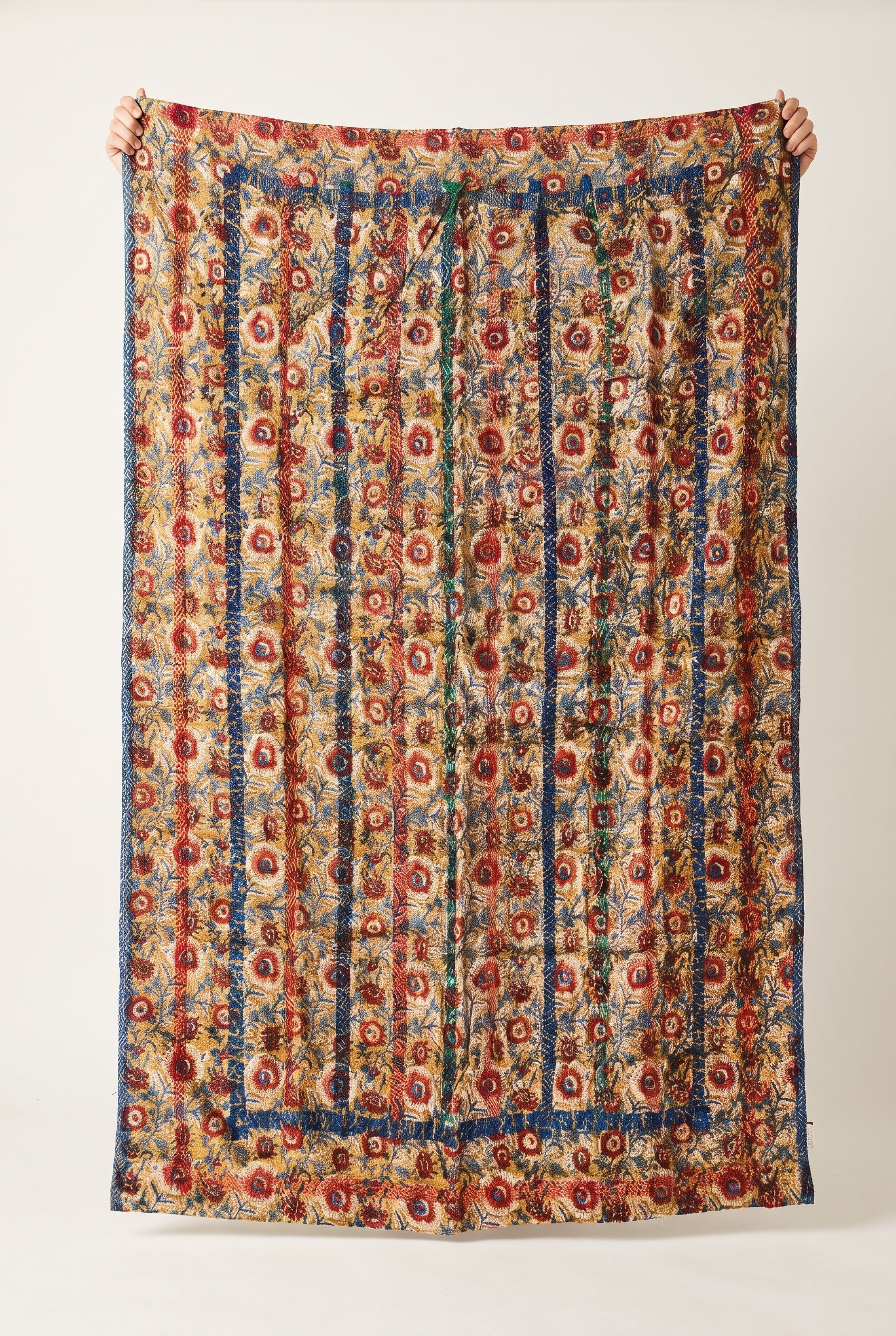 Bearberry Vintage Bagru Block Print Kantha Throw — front side catalog flat lay