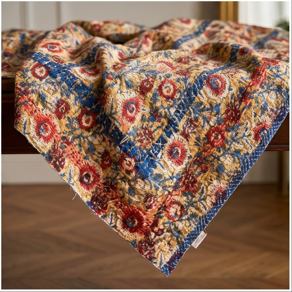 Bearberry Vintage Handmade Bagru Block Print Kantha Throw — flat lay showing front and back