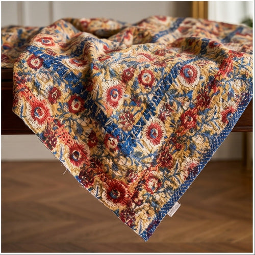 Bearberry Vintage Handmade Bagru Block Print Kantha Throw — flat lay showing front and back