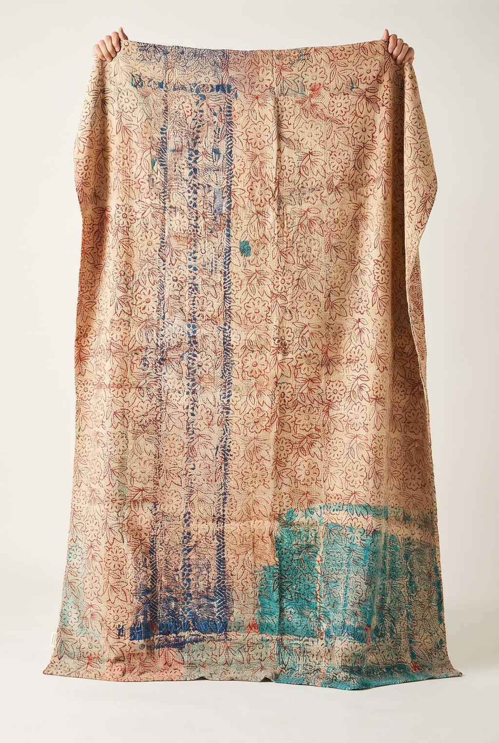 Bearberry Vintage Bagru Block Print Kantha Throw — reverse side catalog flat lay