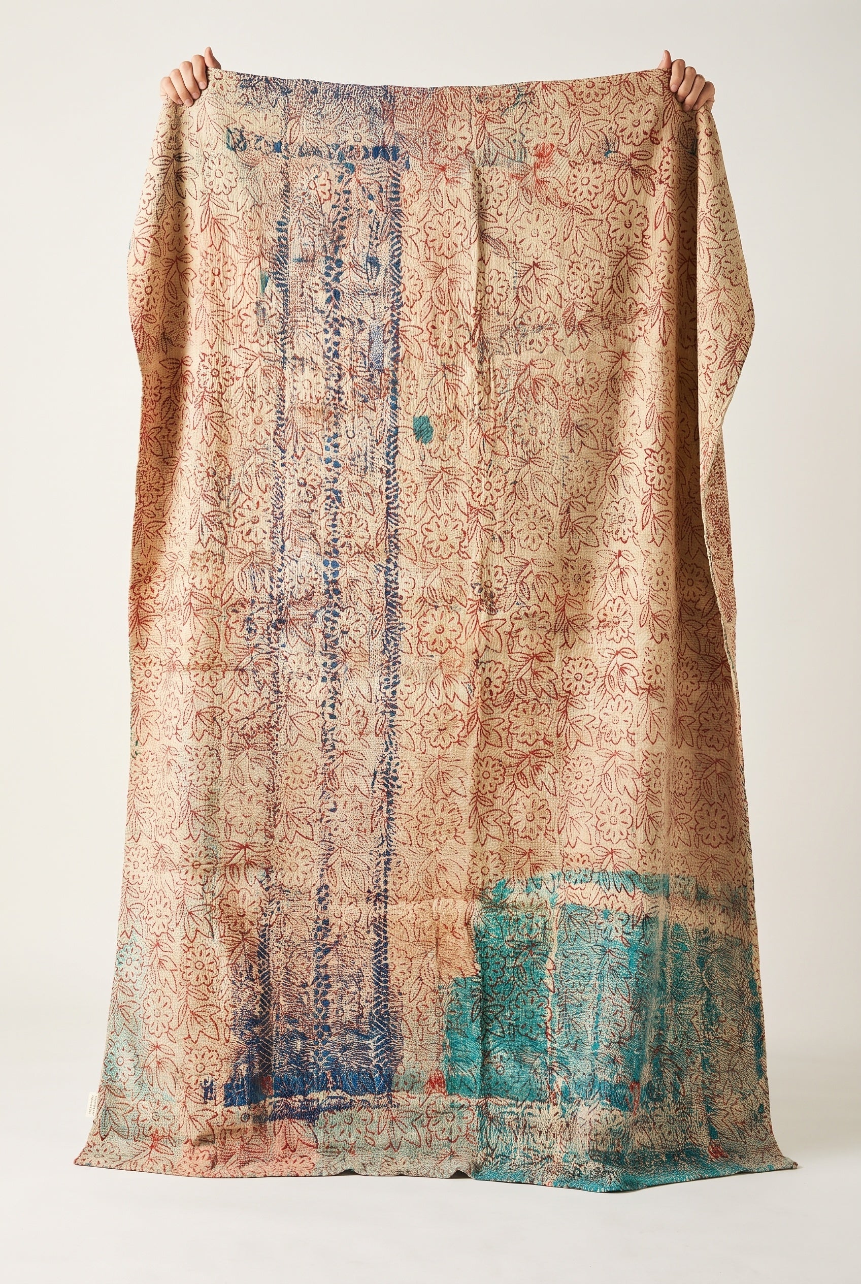 Bearberry Vintage Bagru Block Print Kantha Throw — reverse side catalog flat lay