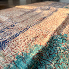 Bearberry Kantha Throw — reverse side close-up of Bagru block print detail