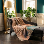 Bearberry Vintage Bagru Kantha Throw — reverse side styled in a jewel-toned living room