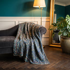 Cattail Vintage Bagru Block Print Kantha Throw — front side styled in a jewel-toned living room