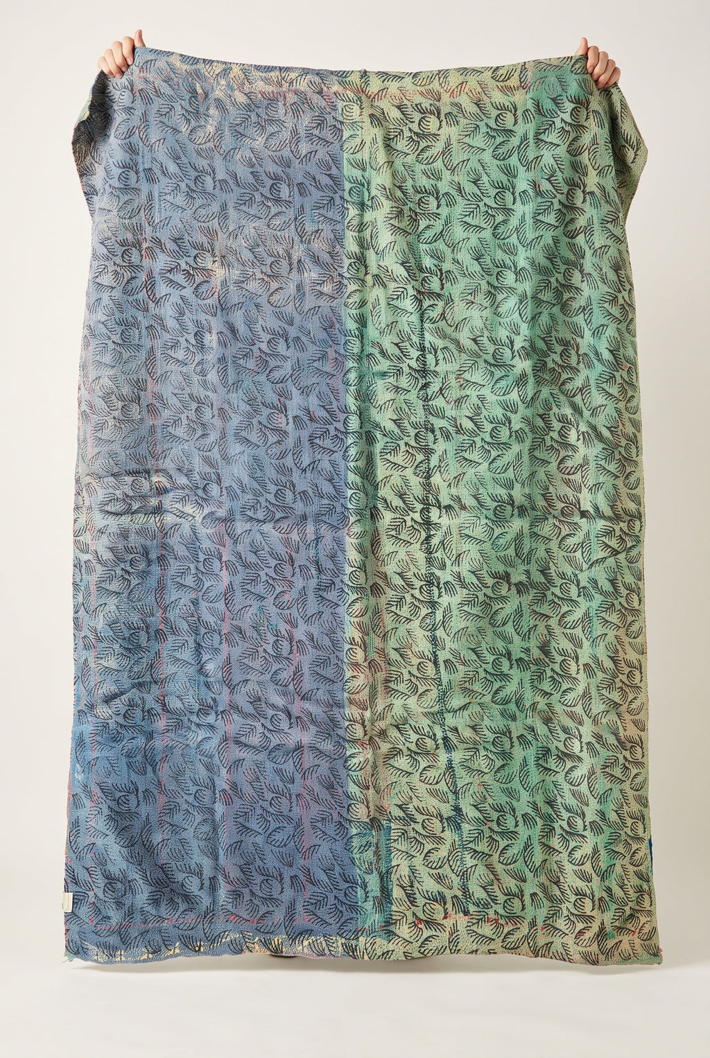 Cattail Vintage Bagru Block Print Kantha Throw — reverse side catalog flat lay