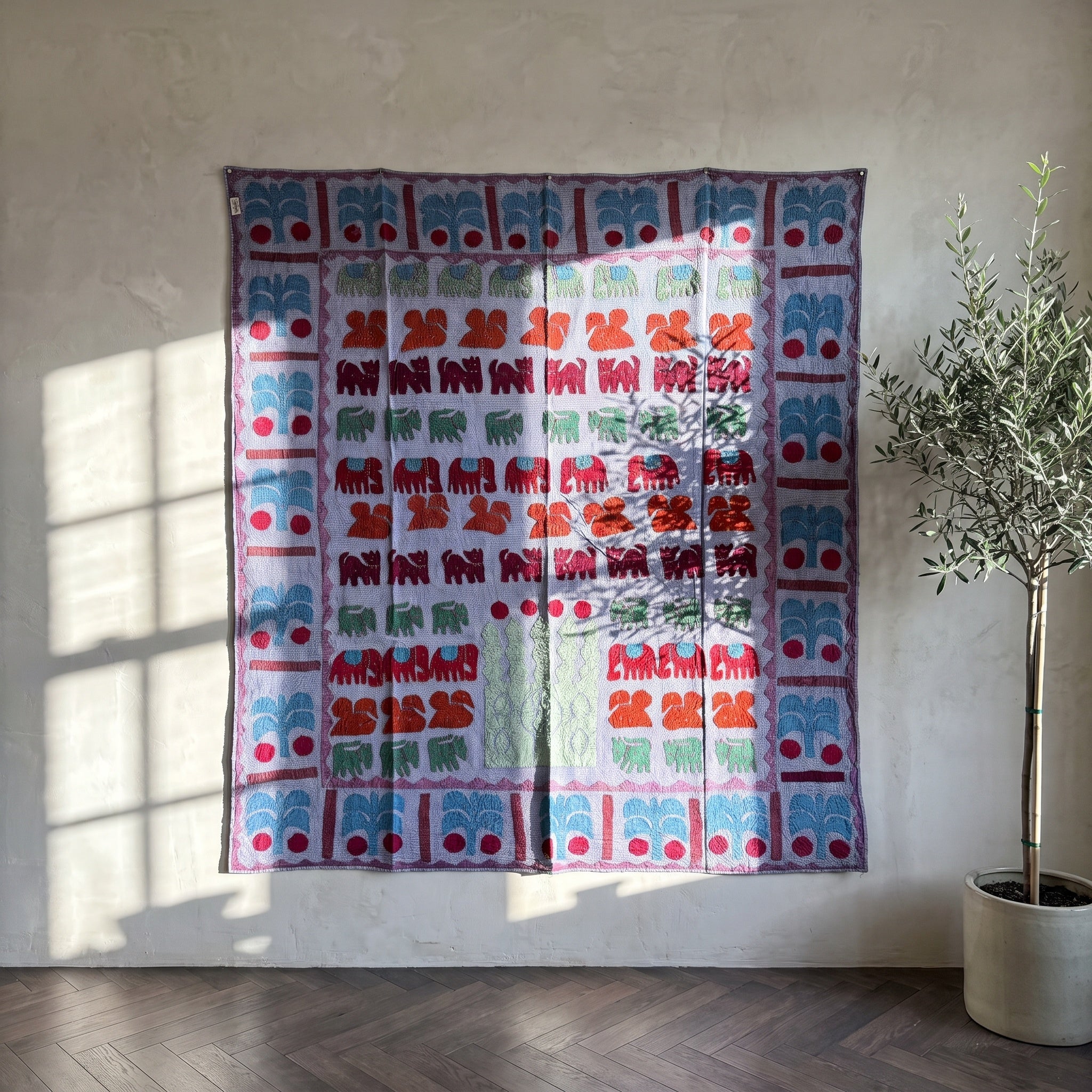 Pasque Flower Appliqué Pure Cotton Wall Hanging