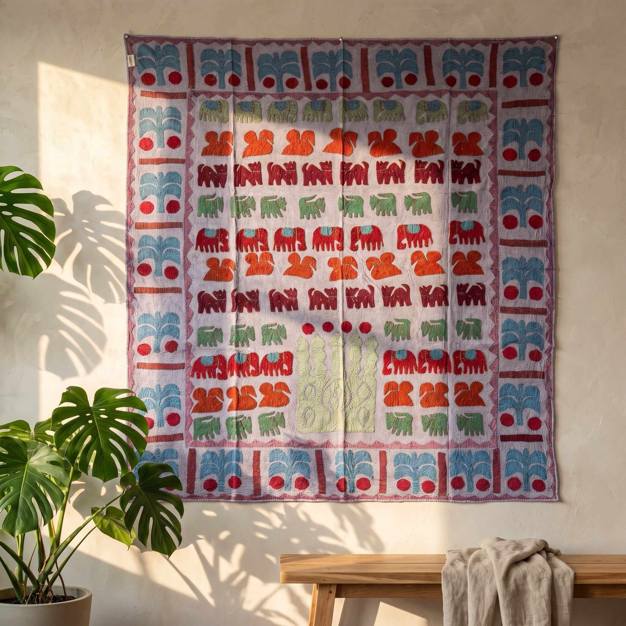 Pasque Flower Appliqué Pure Cotton Wall Hanging