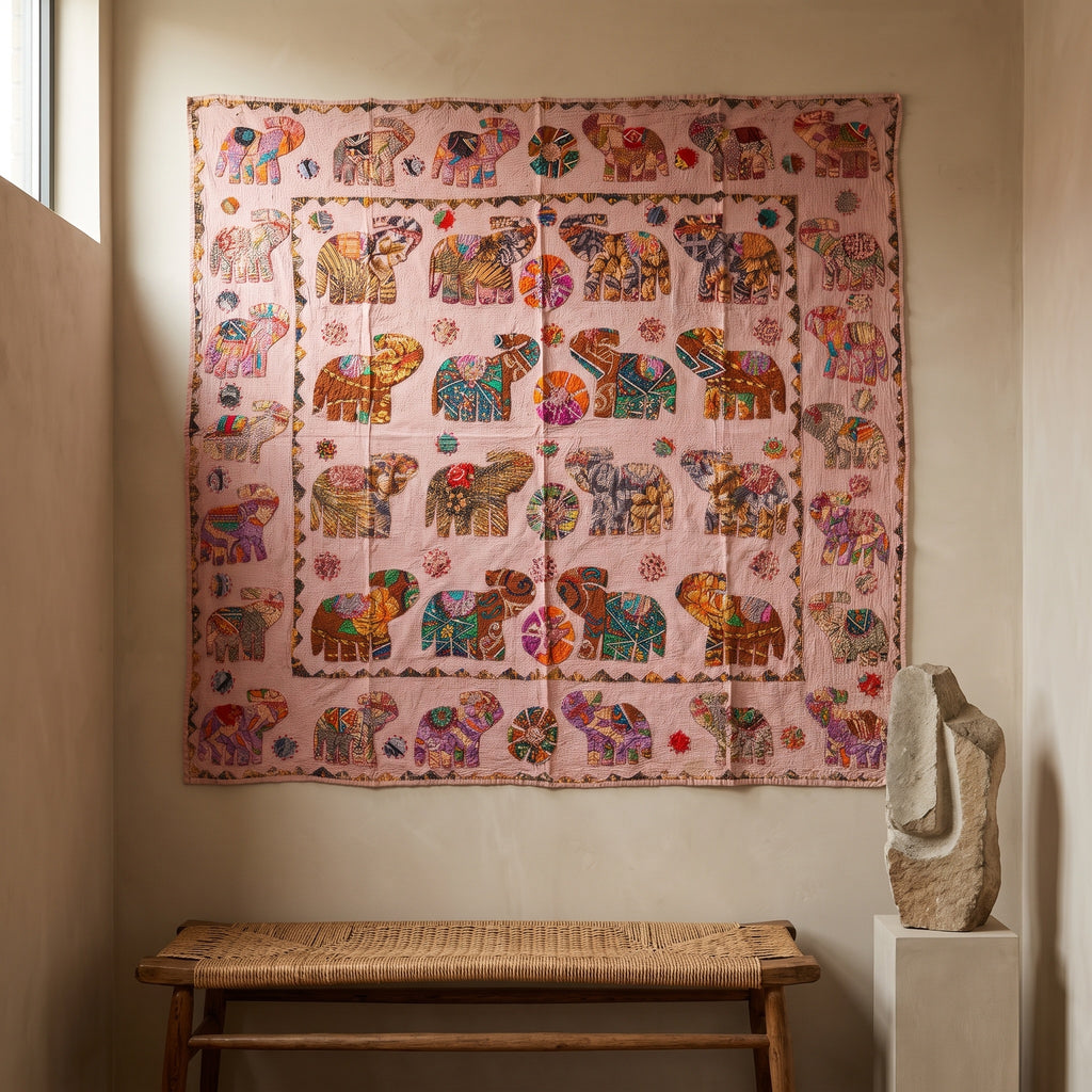 Saffron Whisper Appliqué Pure Cotton Wall Hanging