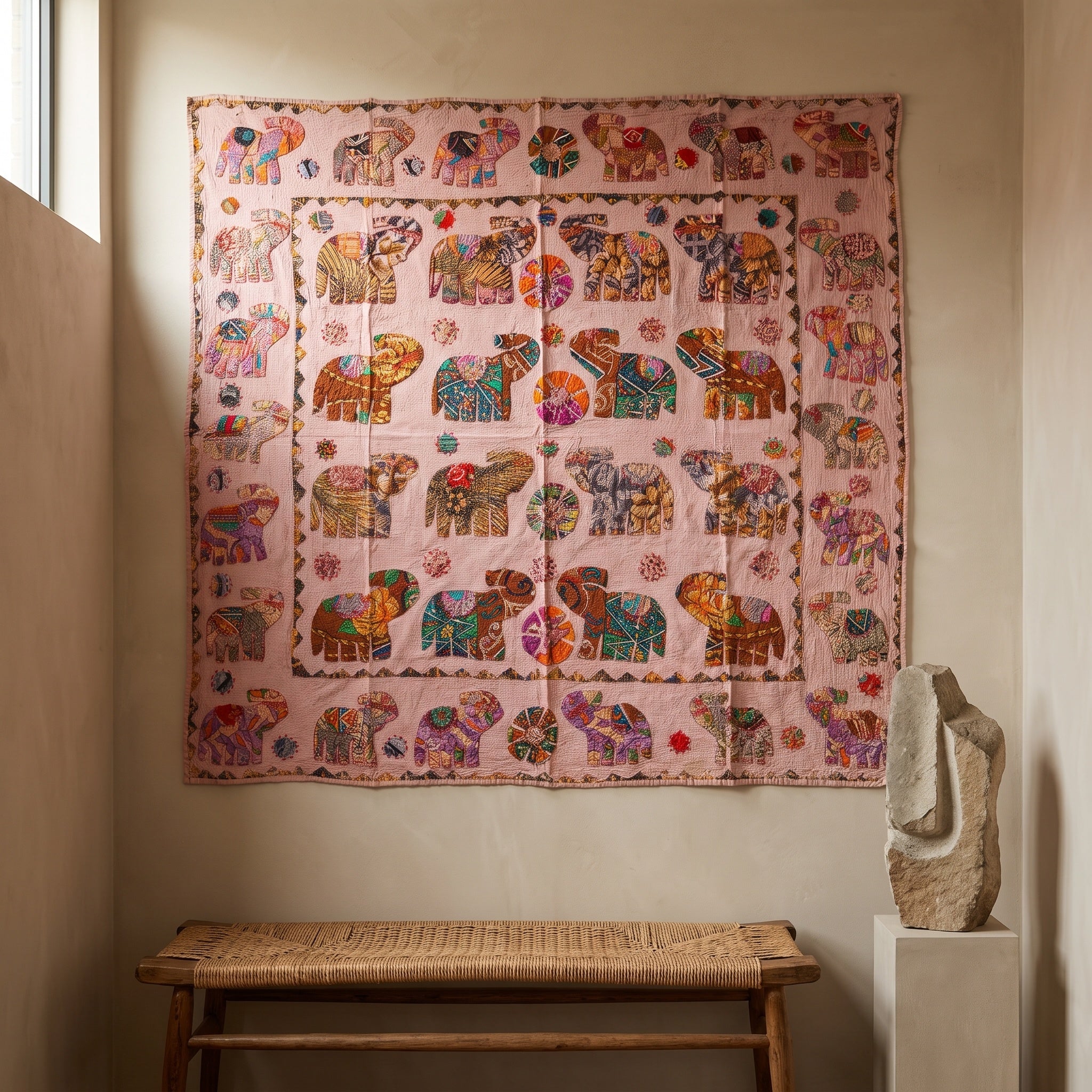 Saffron Whisper Appliqué Pure Cotton Wall Hanging
