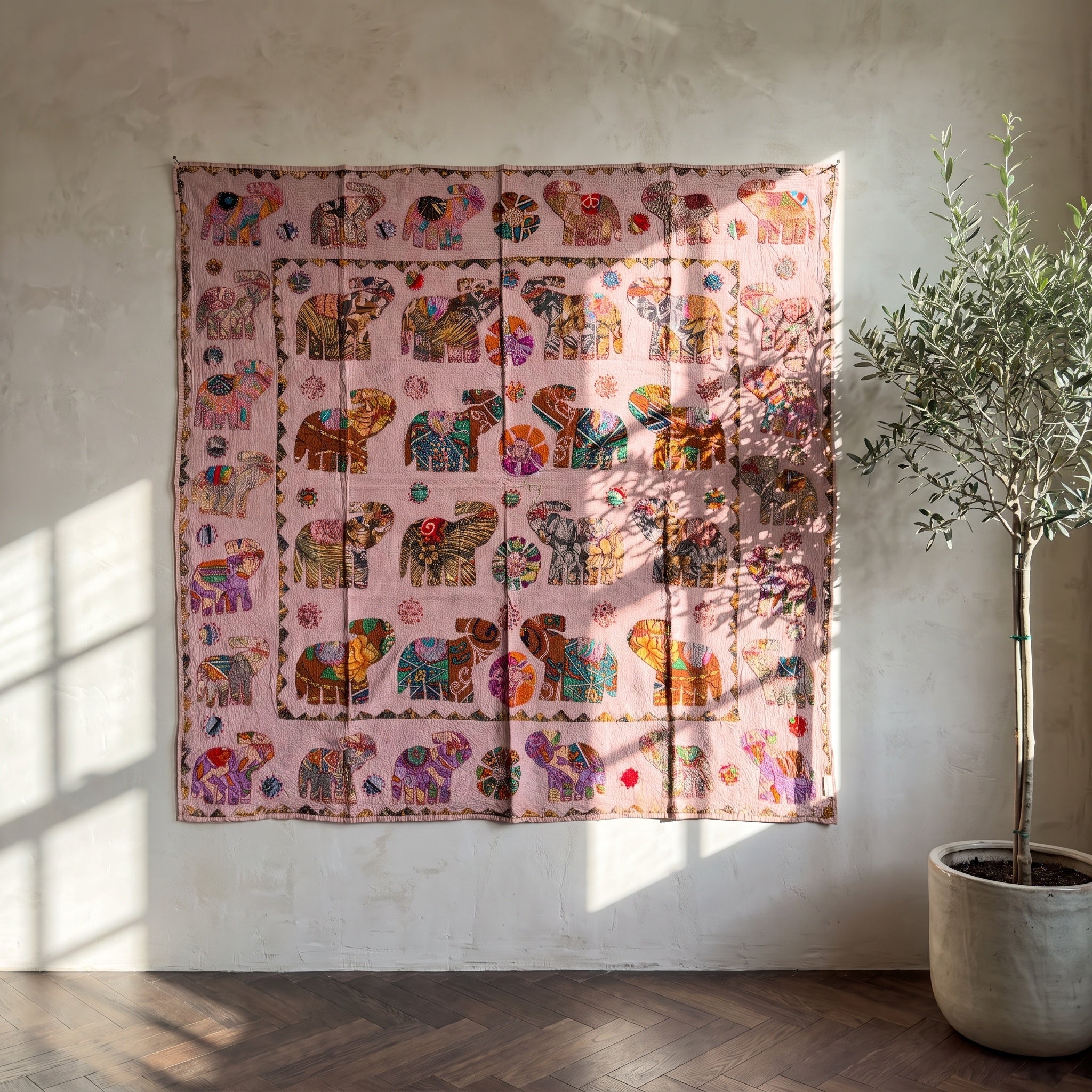 Saffron Whisper Appliqué Pure Cotton Wall Hanging