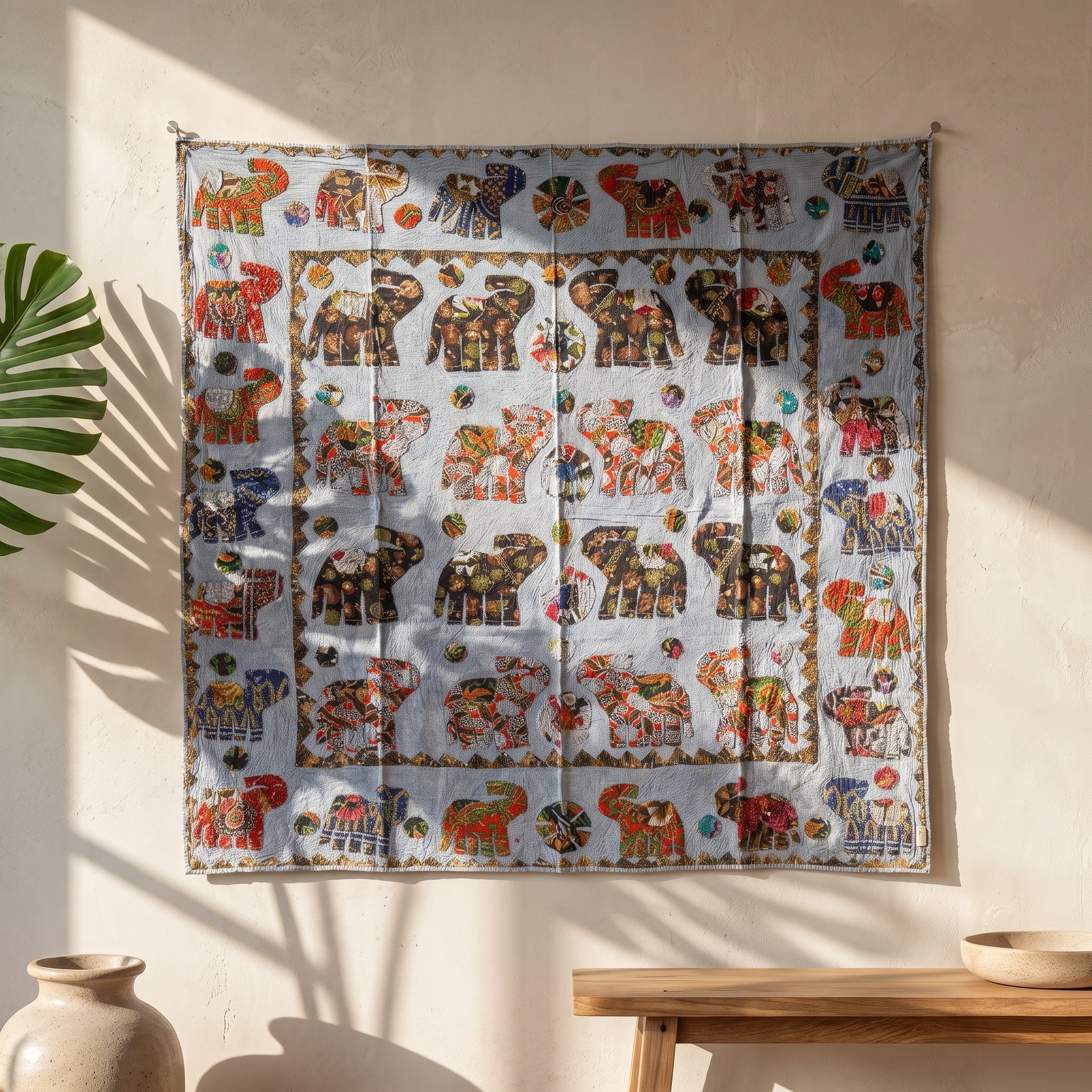 Whispering Terracotta Appliqué Pure Cotton Wall Hanging