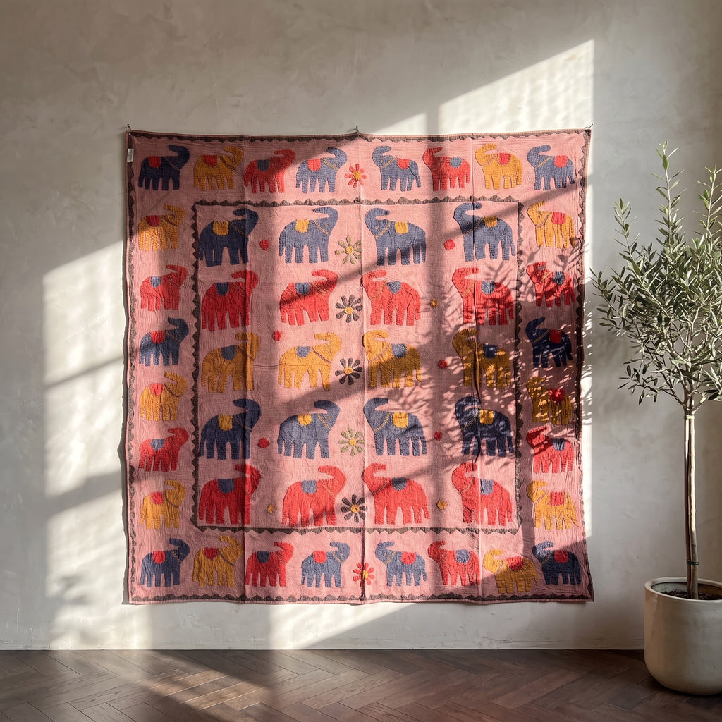 Serene Mist Appliqué Pure Cotton Wall Hanging