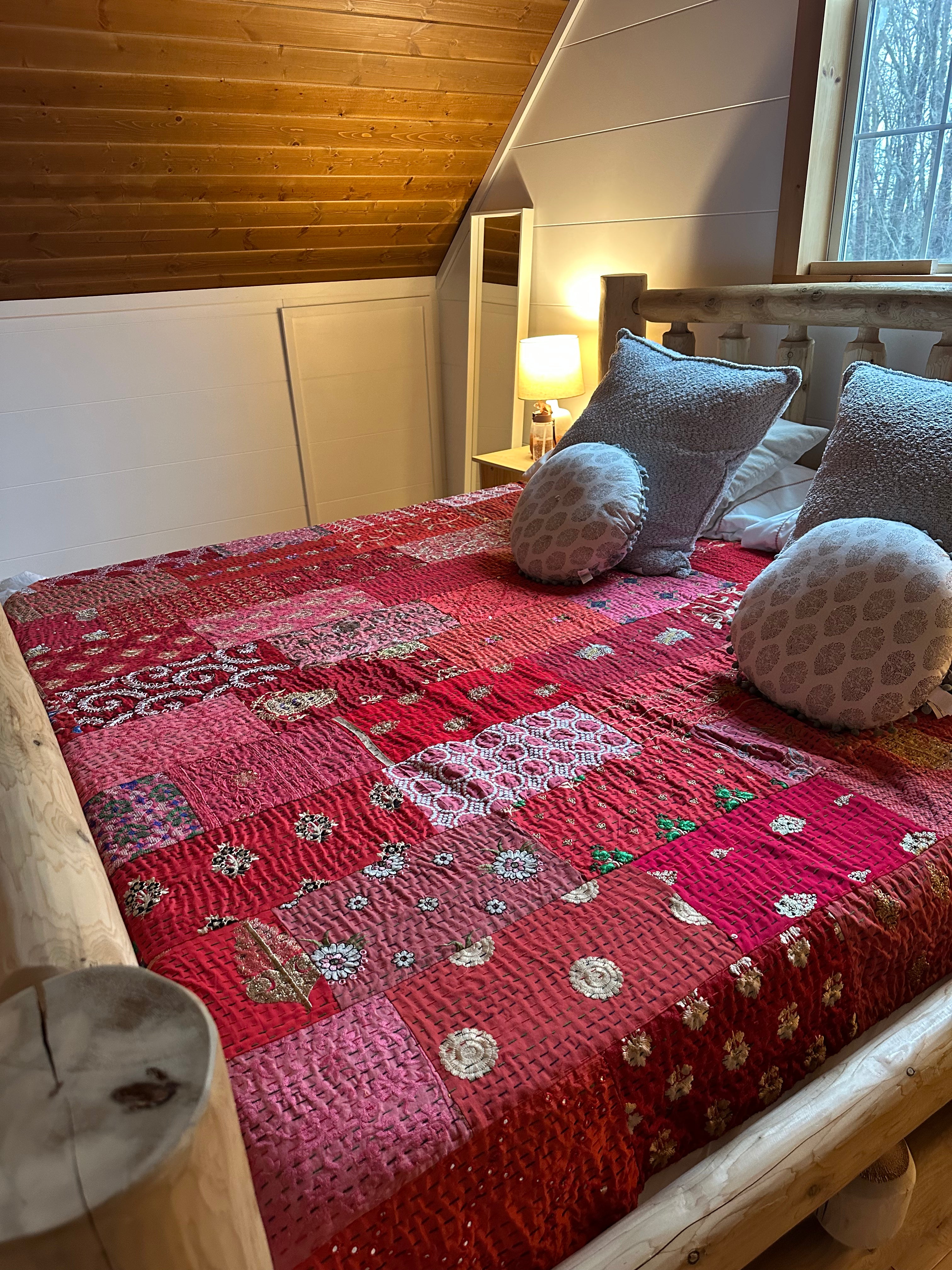 Serene Fern Luxury Patola Kantha Bedspread