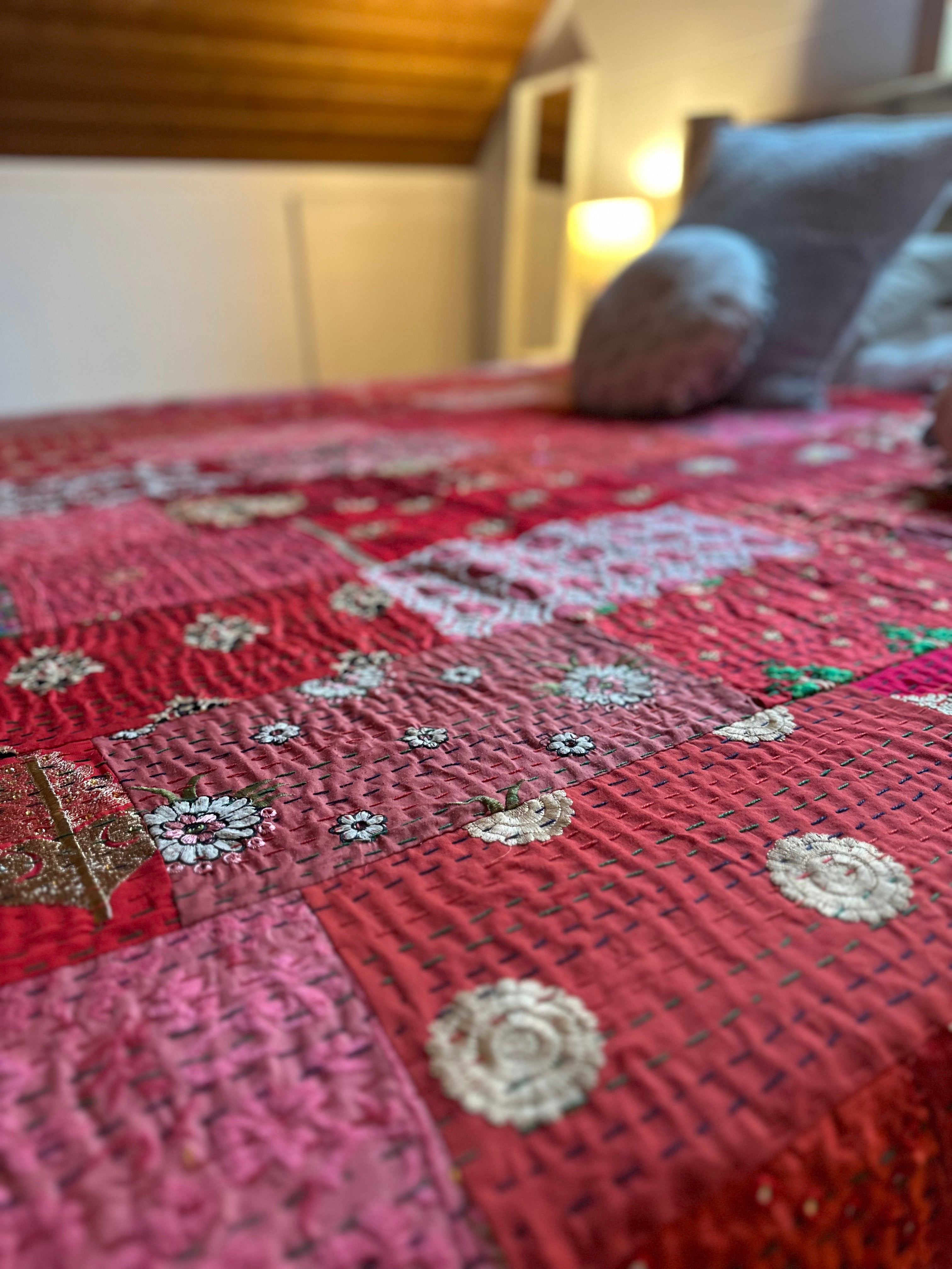 Serene Fern Luxury Patola Kantha Bedspread