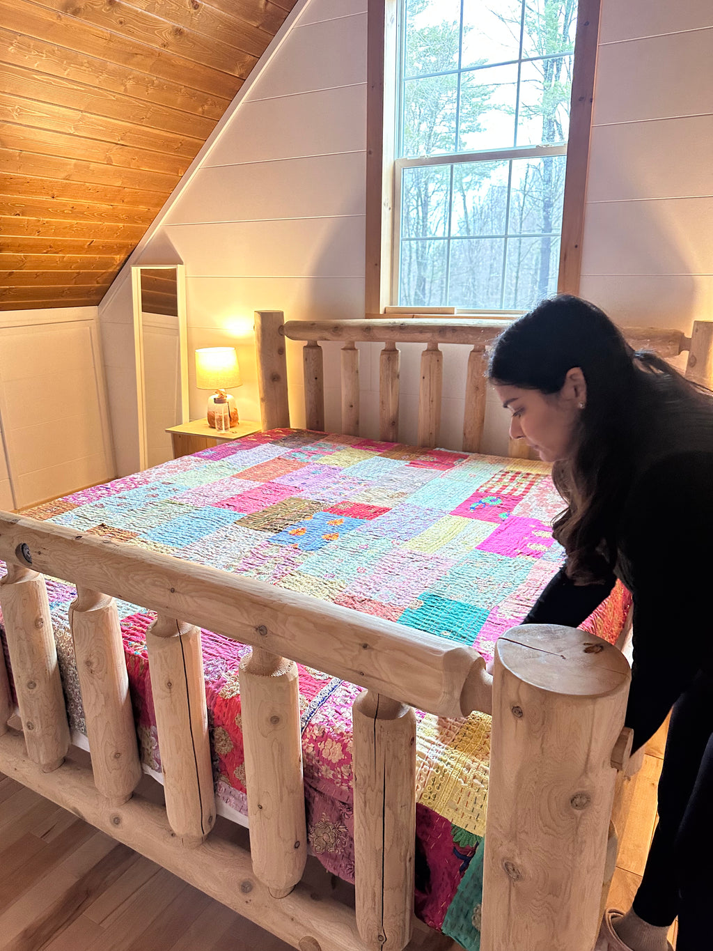 Multicoloured patchwork Kantha Bedspread