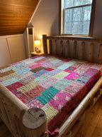 Multicoloured patchwork Kantha Bedspread