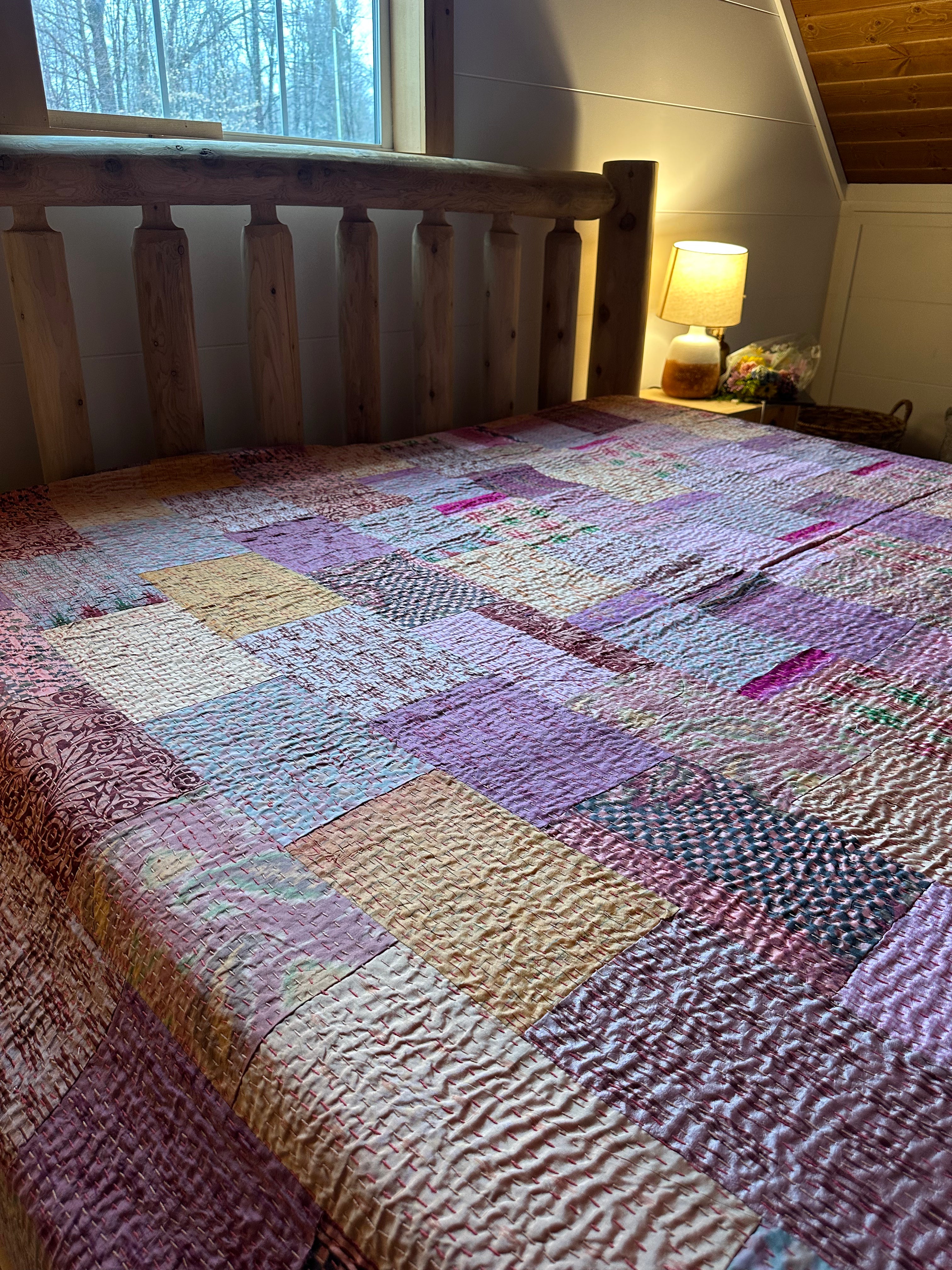 Silk Serene Cobalt Luxury Patola Kantha Bedspread