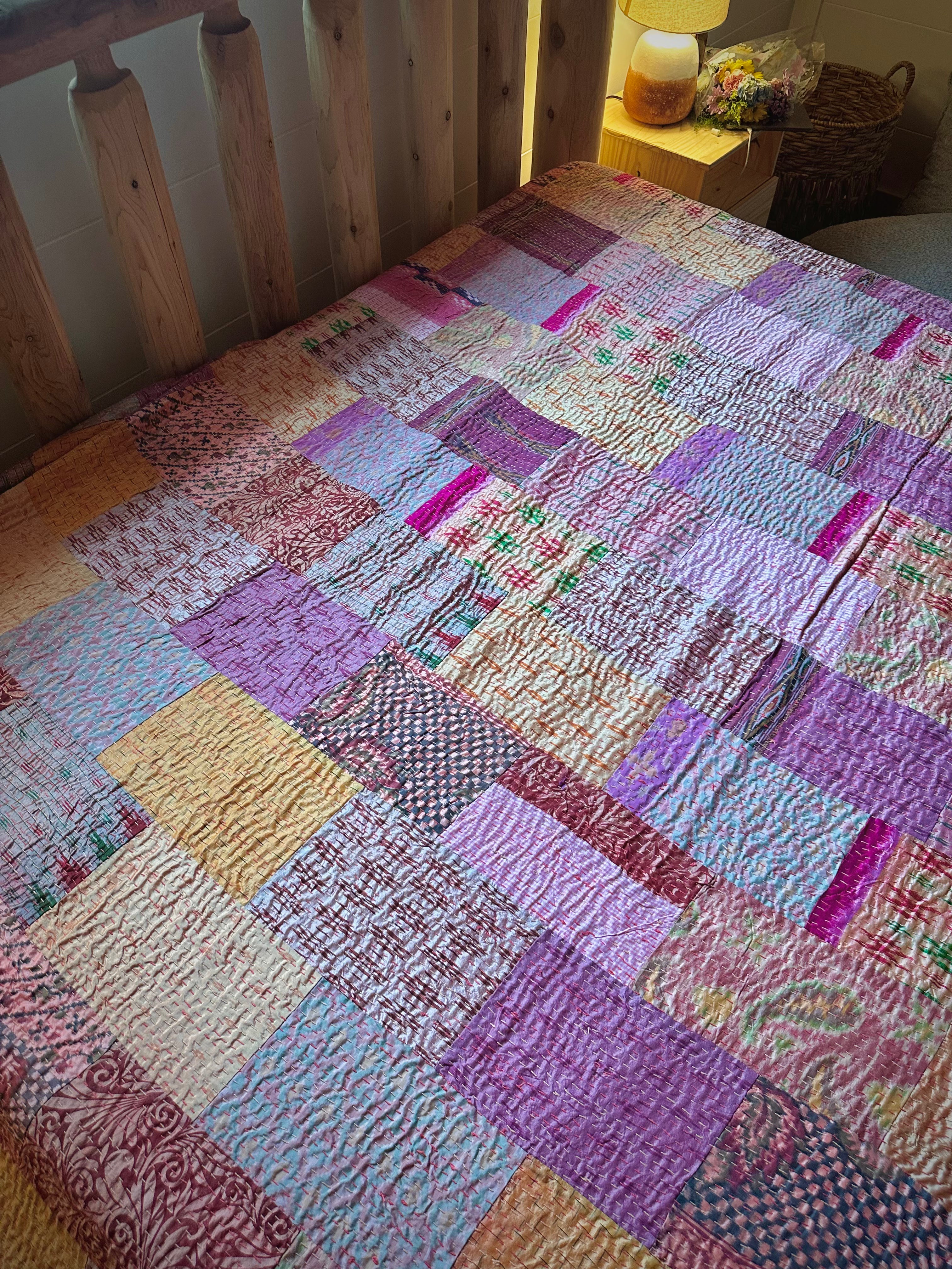 Silk Serene Cobalt Luxury Patola Kantha Bedspread
