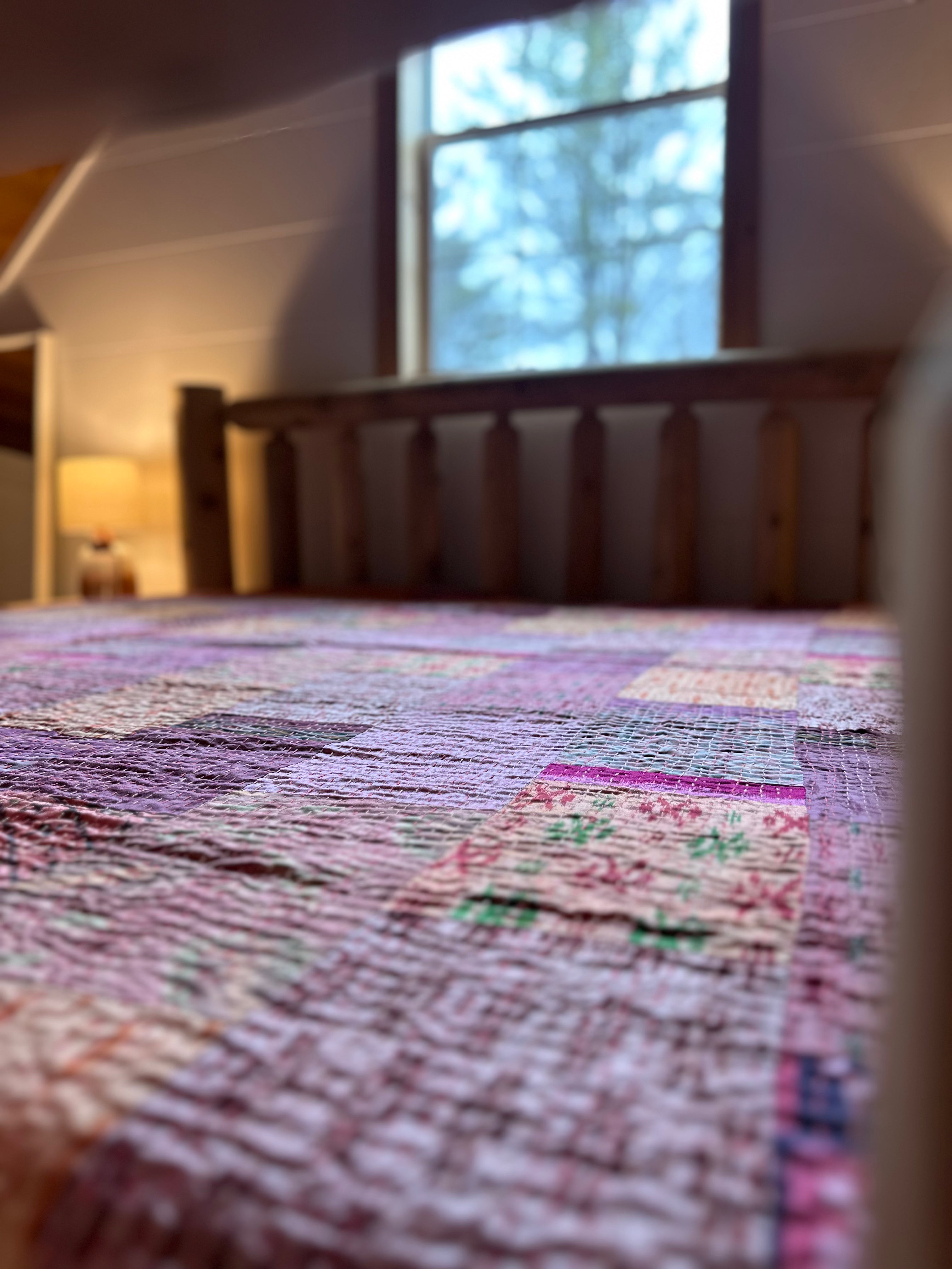 Silk Serene Cobalt Luxury Patola Kantha Bedspread