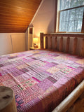 Silk Serene Cobalt Luxury Patola Kantha Bedspread