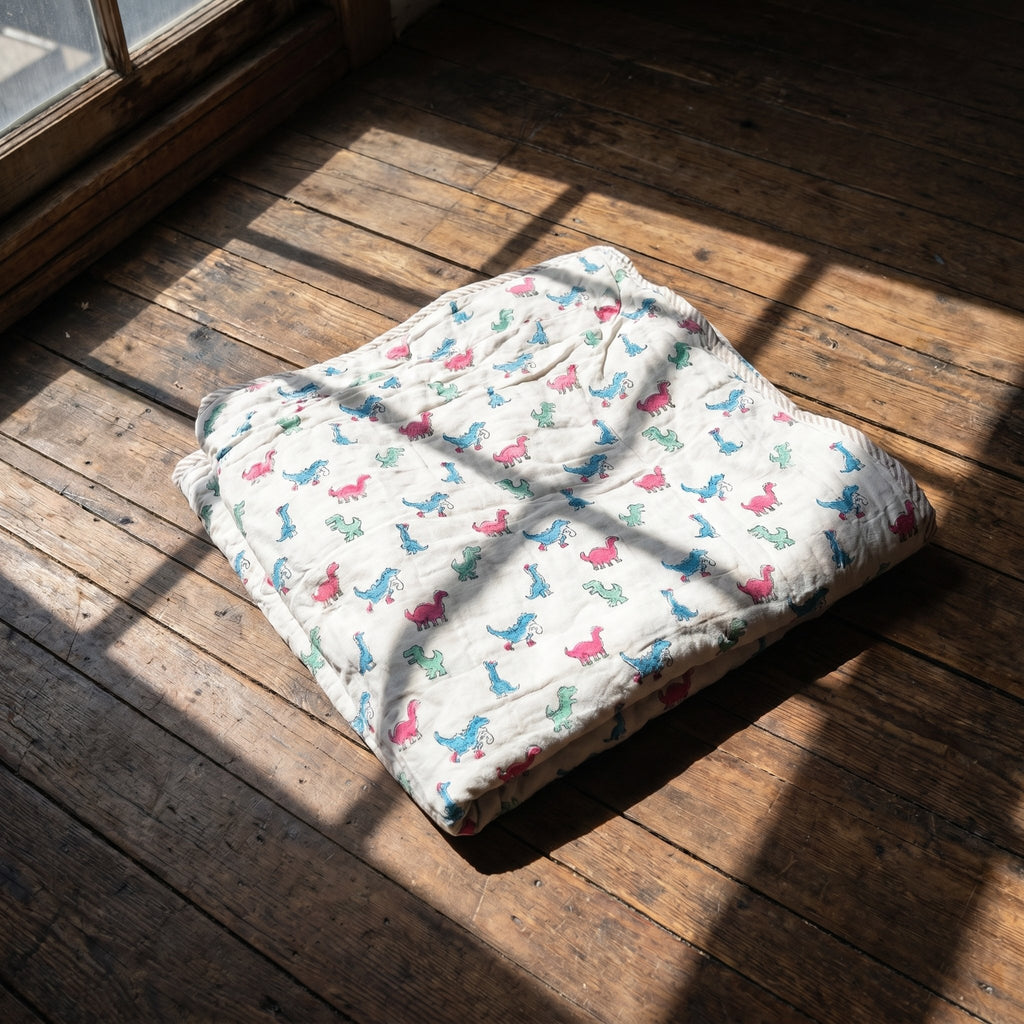 Rawr and Rest - 100% cotton, Reversible Hand Made Artisnal Baby Quilt