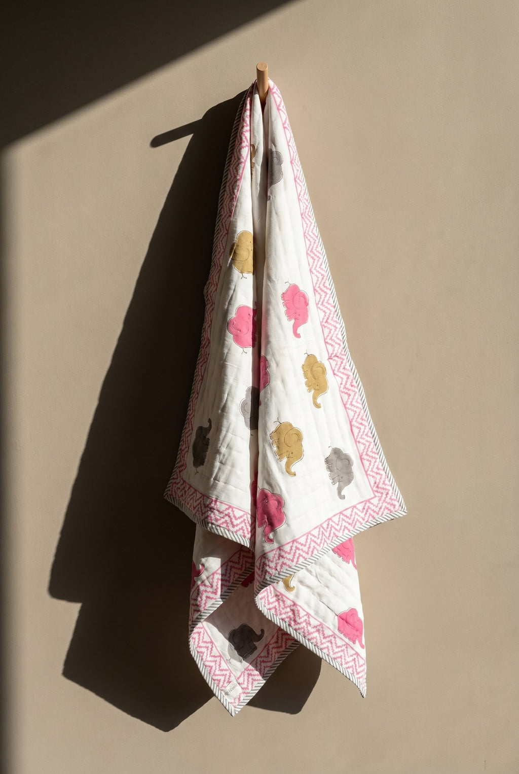 Elephant Dreams - 100% cotton, Reversible Hand Made Artisnal Baby Quilt