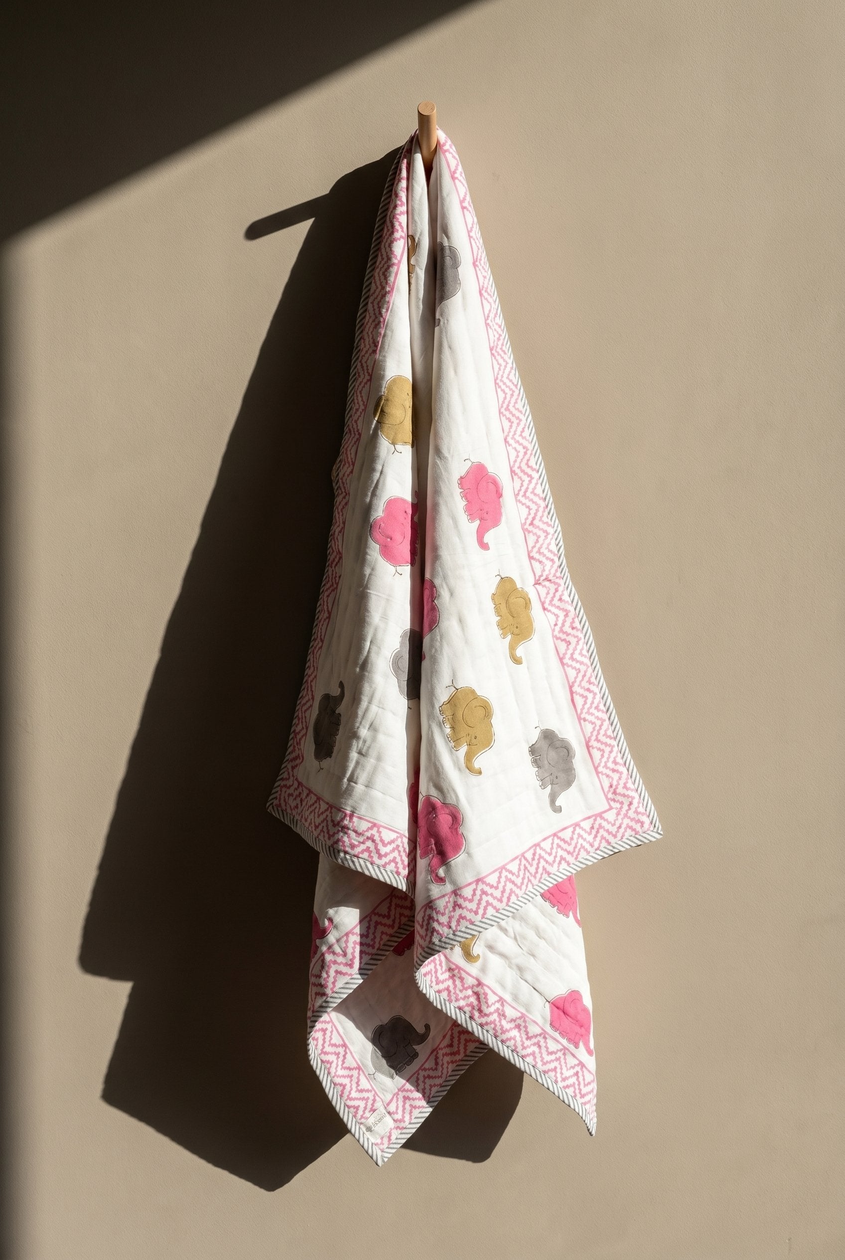 Elephant Dreams - 100% cotton, Reversible Hand Made Artisnal Baby Quilt
