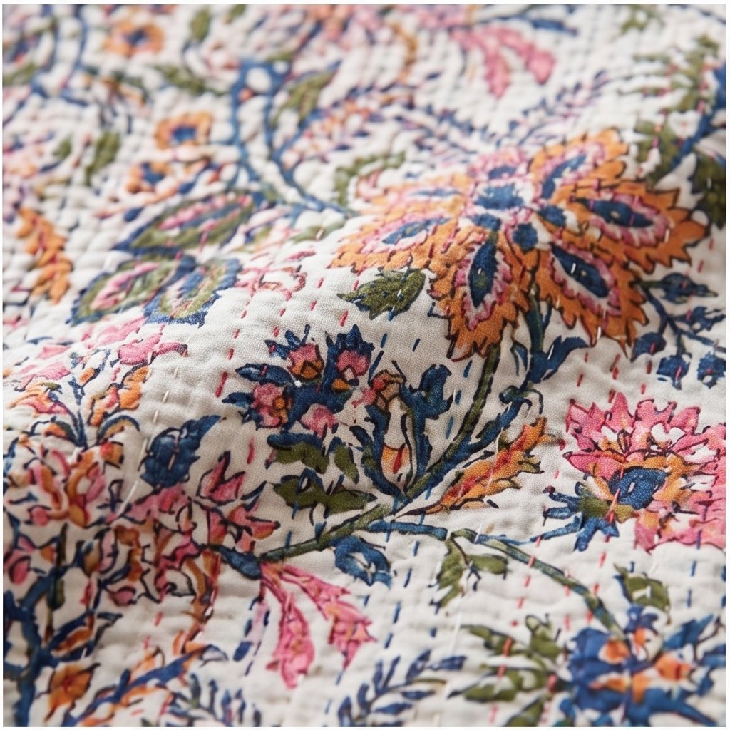 Mist Cobalt Handmade Kantha Bedspread
