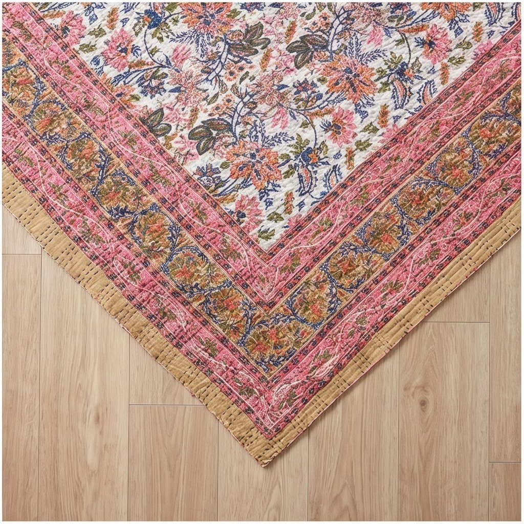 Mist Cobalt Handmade Kantha Bedspread
