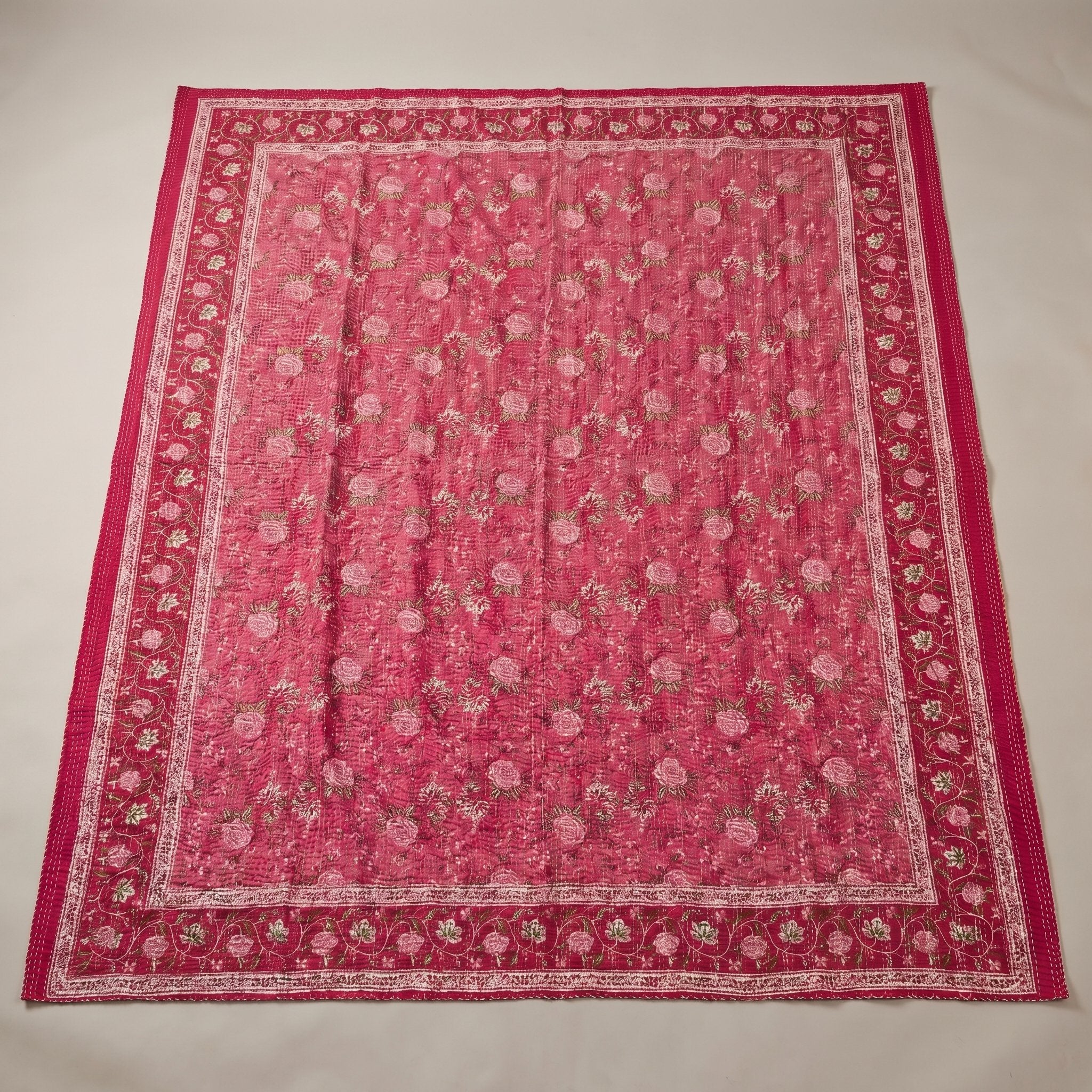 Rosemary Handmade Kantha Queen Bedspread