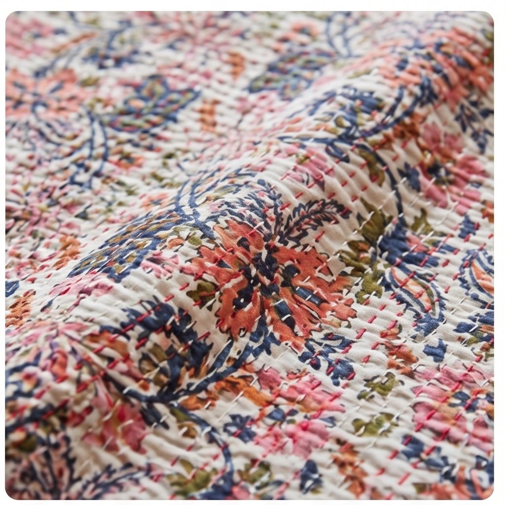 Fern Terracotta Handmade Kantha Bedspread