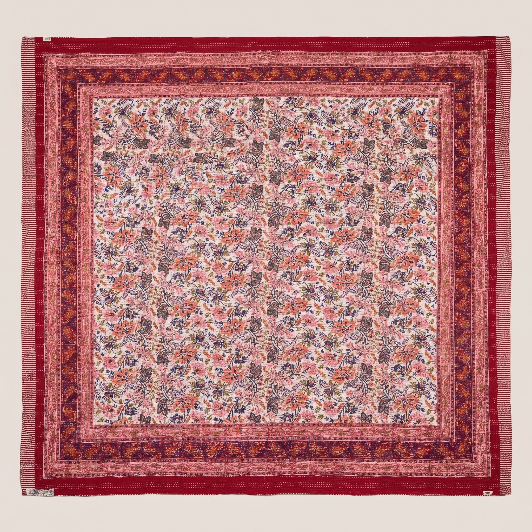 Fern Terracotta Handmade Kantha Bedspread