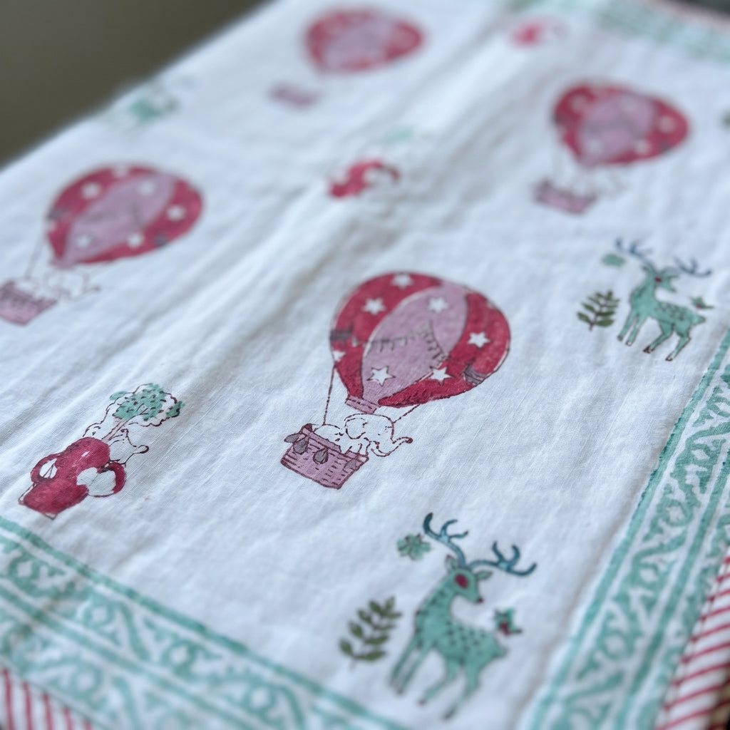 Floaty Dreams - 100% cotton, Reversible Hand Made Artisnal Baby Quilt