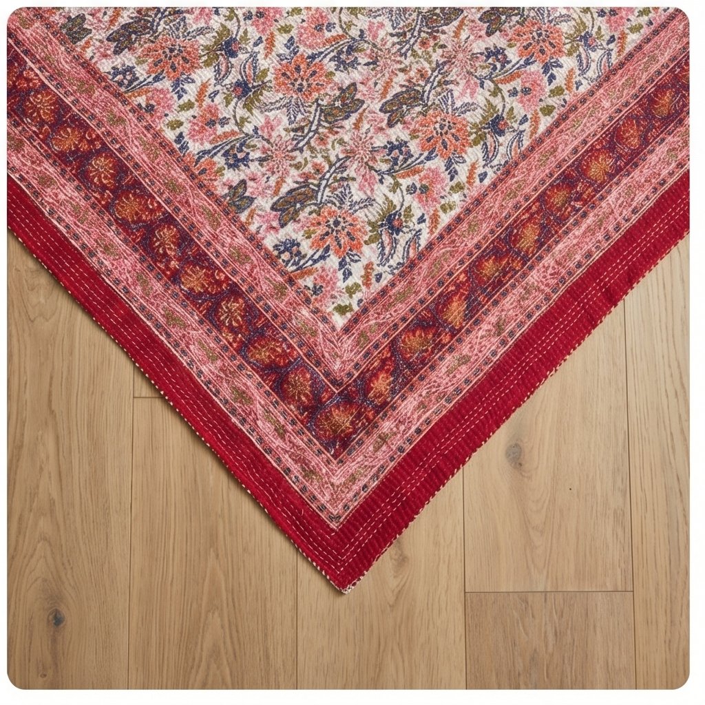 Fern Terracotta Handmade Kantha Bedspread