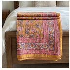 Fern Marigold Handmade Kantha Queen Bedspread