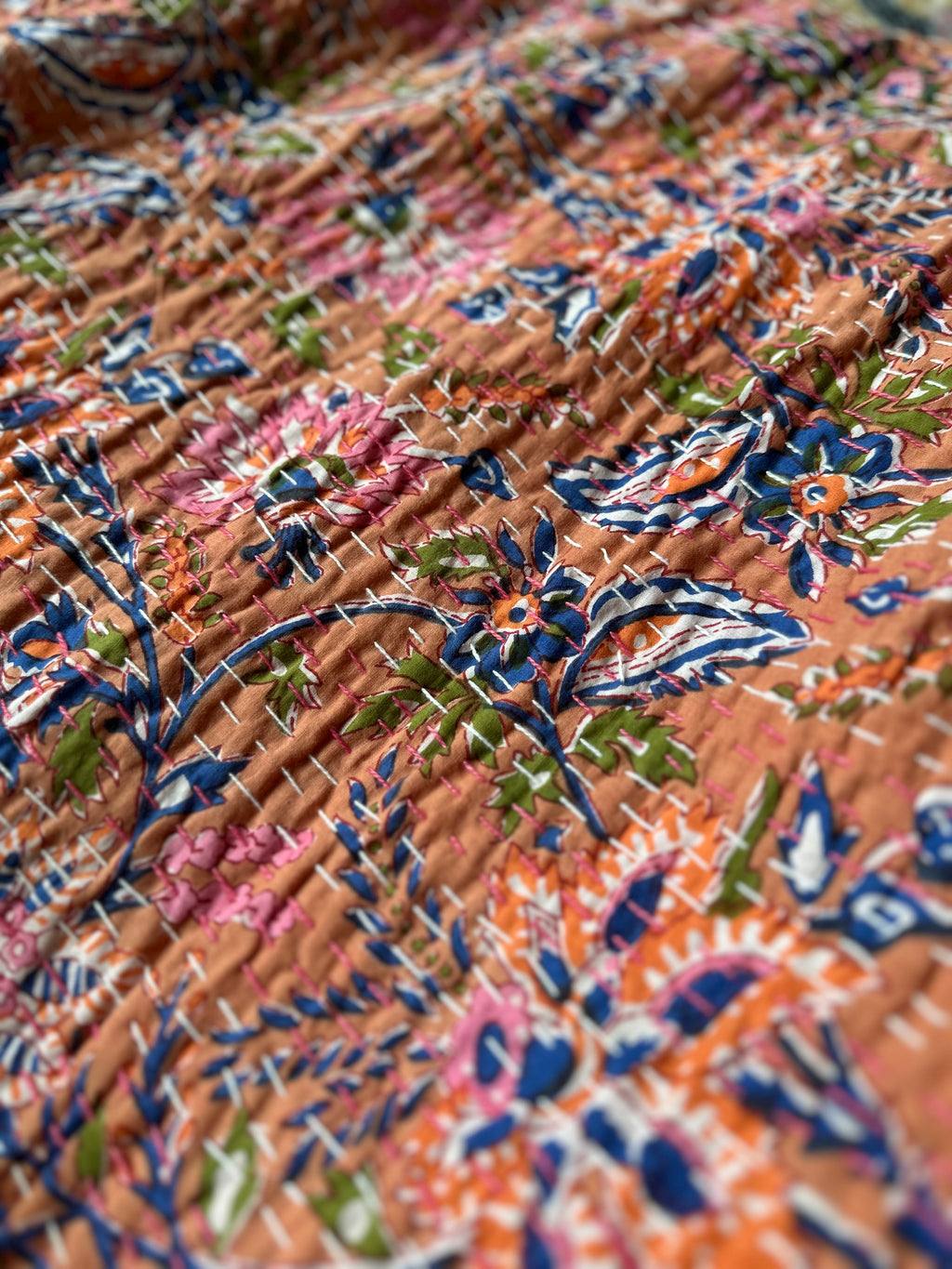 Fern Marigold Handmade Kantha Queen Bedspread