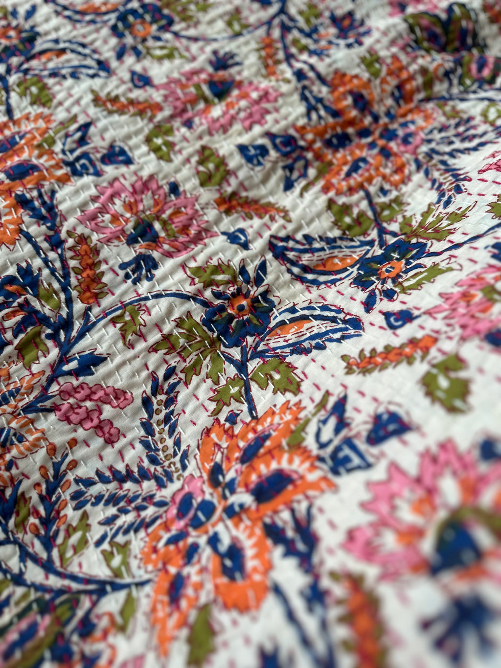 Mist Cobalt Handmade Kantha Bedspread