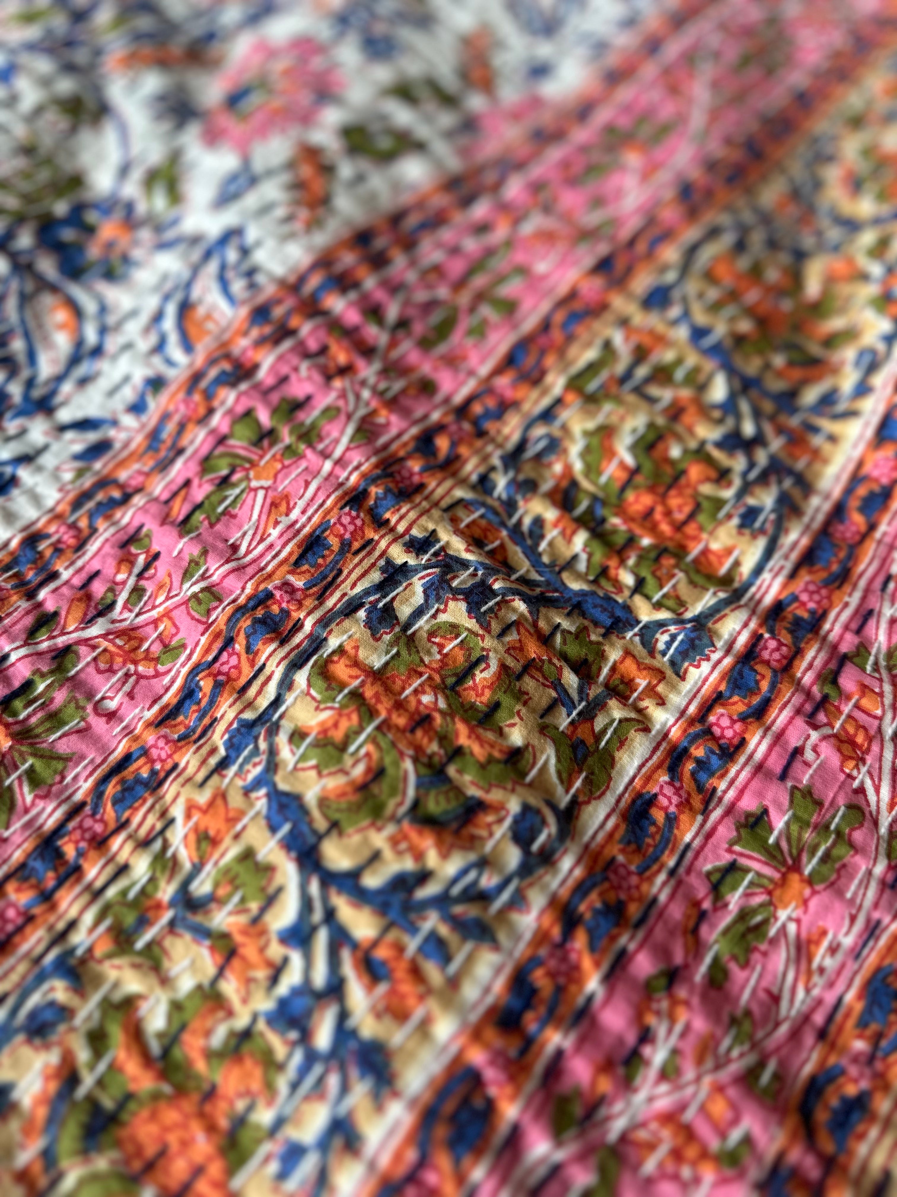 Mist Cobalt Handmade Kantha Bedspread