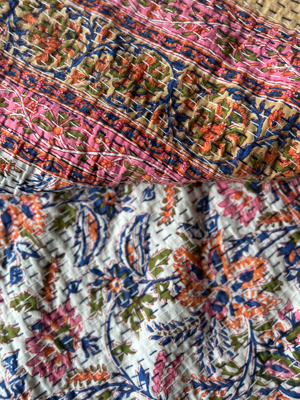 Mist Cobalt Handmade Kantha Bedspread